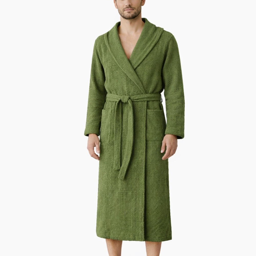 Forest Linen Like-New Men’s Waffle Knit Robe L/XL - Picture 2 of 14